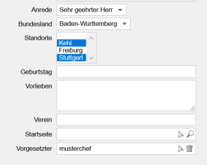 Weitere Daten eines Pflegebenutzers bearbeiten
