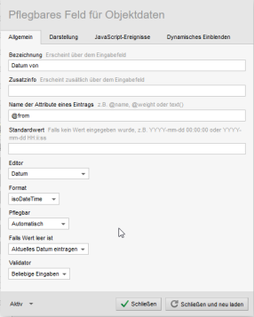 Startdatum  - Einstellungen Pflegemaske