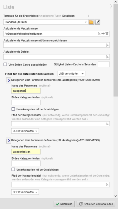 Konfiguration Listenfilter 