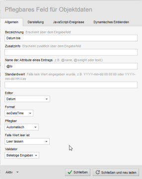 Startdatum  - Einstellungen Pflegemaske