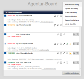 Weblication® Agentur-Board - Menüeinstellungen