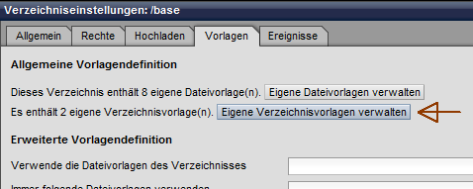 BASE Verzeichniseinstellungen - Register Vorlagen