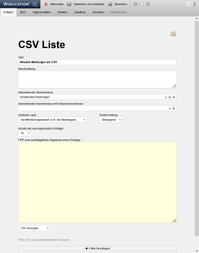 CSV Liste (Bearbeitung) - Aktuelle Meldungen