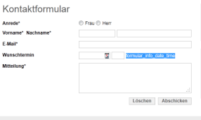 Kalenderauswahl im Formular (Ansicht)