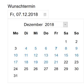 BMF: Kalenderauswahl im Formular einschränken (Ansicht)