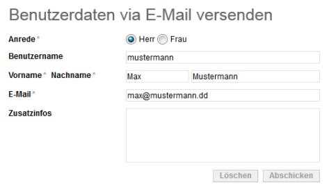 Über Login-Daten senden aufgerufenes Formular