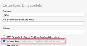 Formularfeld mit aktivierter "Vorauswählen" Option (autofocus)