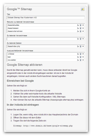 Bearbeitung der Google Sitemap