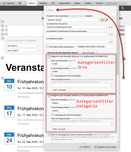 Kategorienfilter innerhalb Listenkonfiguration