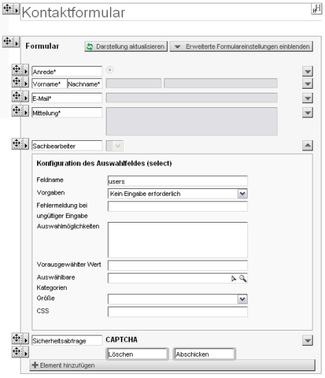 Formulargenerator - Auswahlfeld benennen