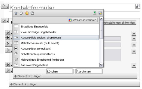 Formulargenerator - Auswahlfeld (select, dropdown) einfügen