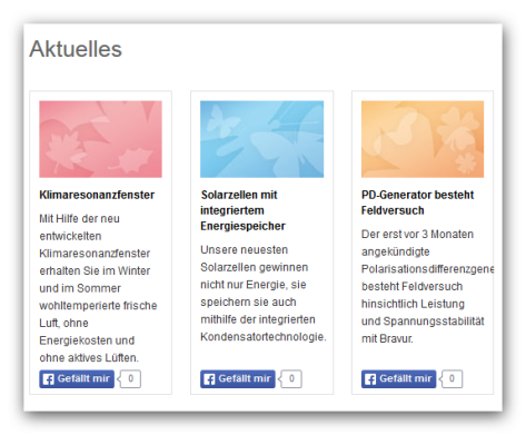 Liste Aktuelles mit Facebook Like-Button über CSS-Only und jQuery