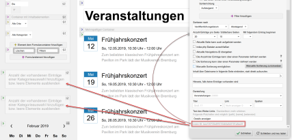 Veranstaltungsliste mit Anzeige der Listen-ID