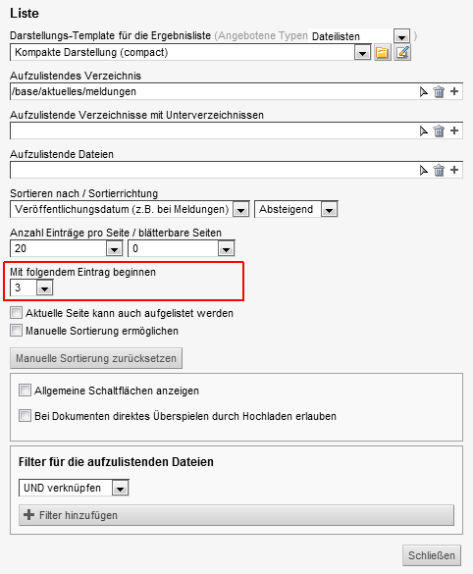 Liste - Beginnend mit dem dritten Eintrag