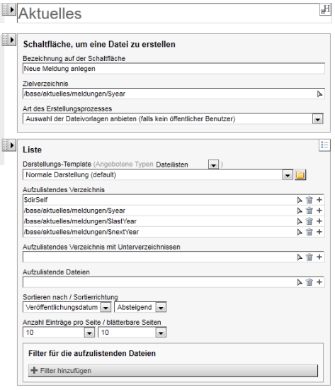 Beispiel: Dateien erstellen und Listenoptionen mit Jahresverzeichnisangabe