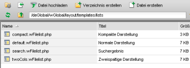 Verzeichnis der Listentemplates