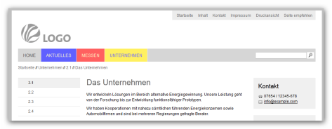 Navigation mit individuellen Formatierung für erstes Level