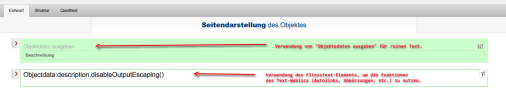 Seitendarstellung des Objektes: Fliesstext Funktionen nutzen