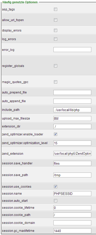 Domainfactory ManagedServer: php.ini Editor - Häufig genutzte Optionen