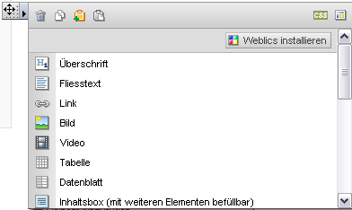 Seitenbearbeitung mit dem Struktureditor - Strukturelement (Auswahl)