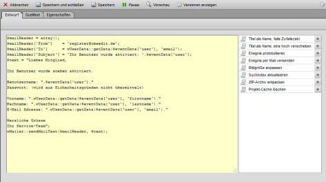 Beispiel: Systemereignis - onAfterSetOnlineUser