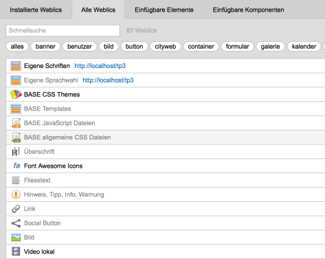 Die Weblics vom eingenen Downloadserver erscheinen in der Liste der zu installierenden Weblics