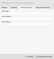Pflegbares Feld für Objektdaten - JavaScript-Ereignisse