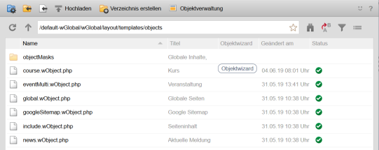 Dateiexplorer: objects-Verzeichnis mit Objektvervwaltung