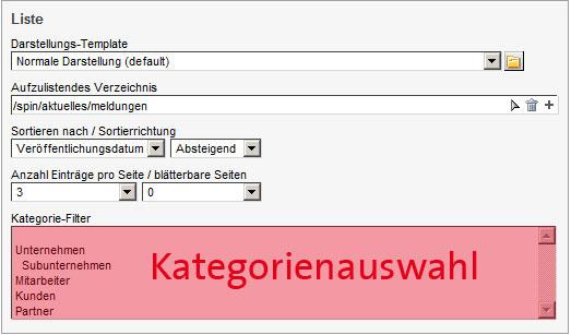 Listenoptionen - Kategorienauswahl